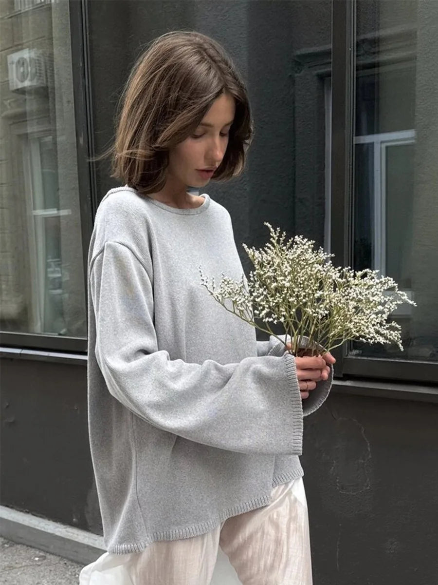Pull original dos nu à col rond en maille de coton pour femmes