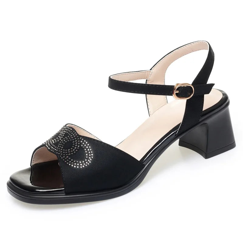 Sandales avec strass en cuir pour femmes