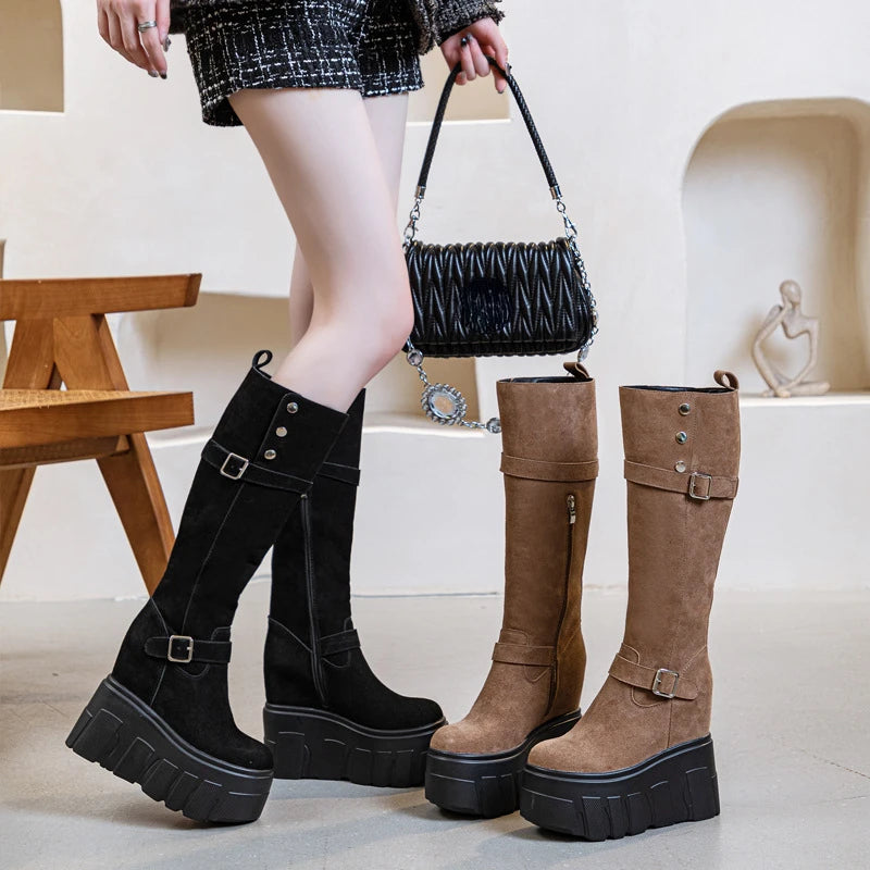 Bottes montantes en cuir synthétique pour femmes
