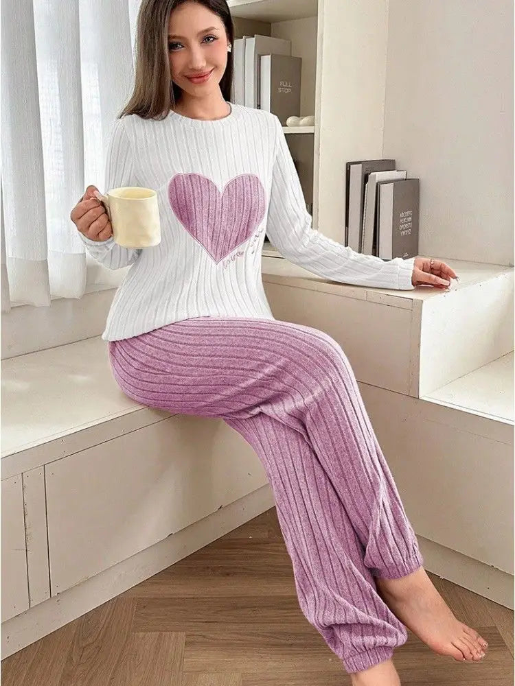 Pyjama à Cœurs Femme – Ensemble à Manches Longues