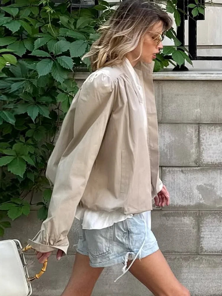 Veste courte tendance à col montant pour femmes