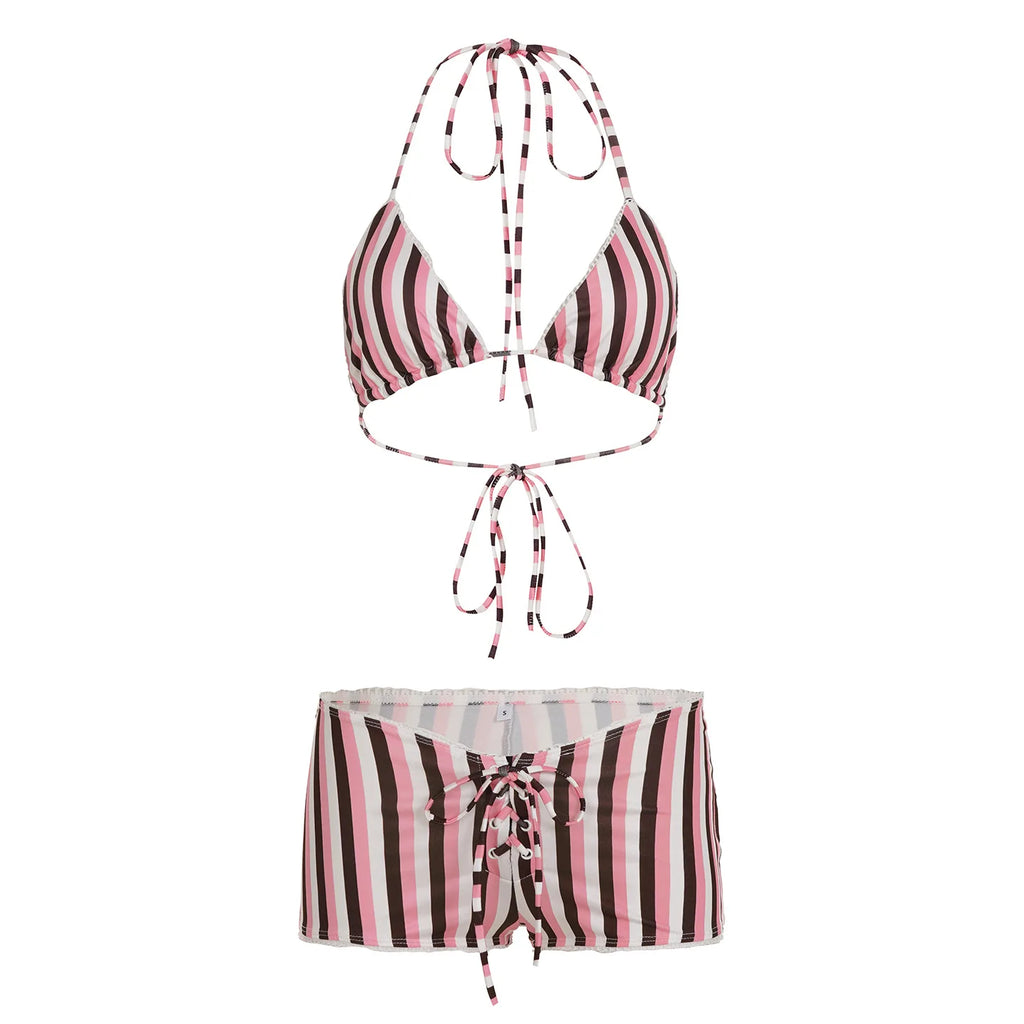 Ensemble maillot de bain deux pièces à rayures pour femmes