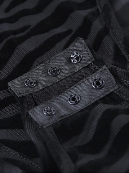 Body femme transparent en maille léopard noir à col montant