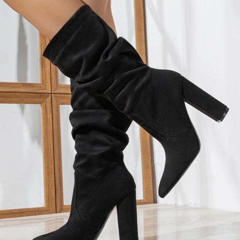 Bottes mi-mollet à talons épais pour femmes