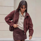 Manteau rétro en daim pour femmes