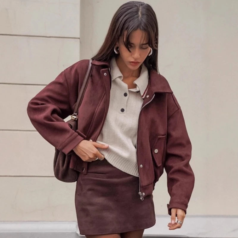 Manteau rétro en daim pour femmes