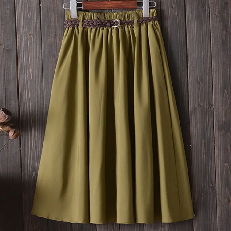 Jupe mi-longue plissée avec ceinture pour femmes