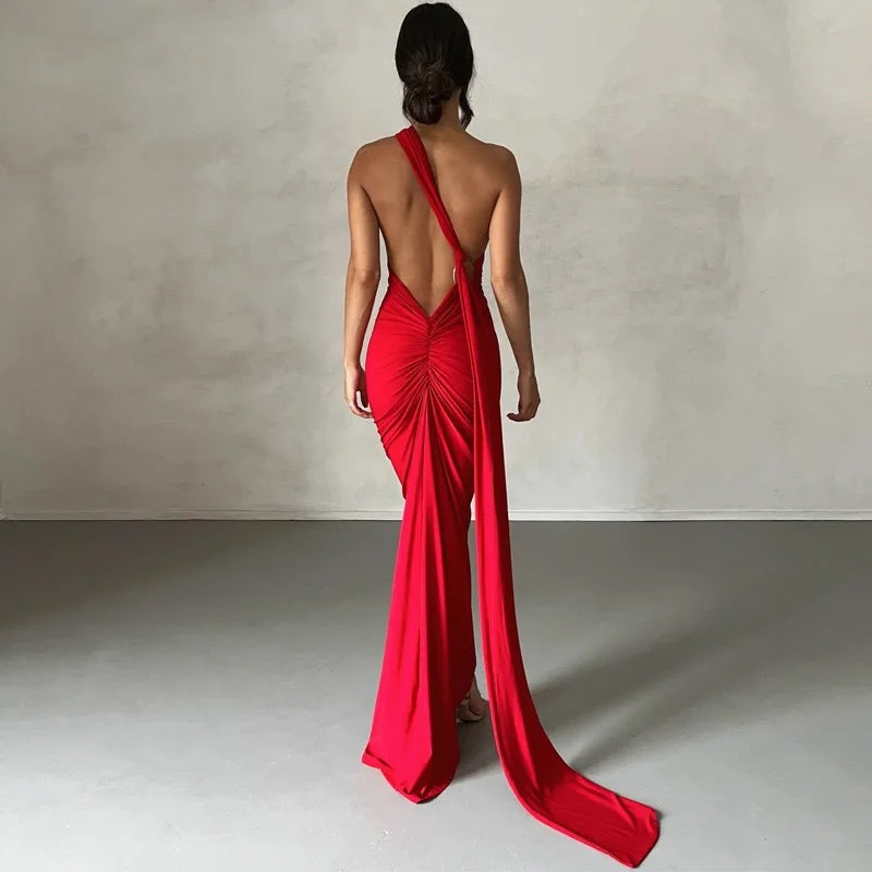 Robe longue sexy asymétrique à épaule unique pour femmes