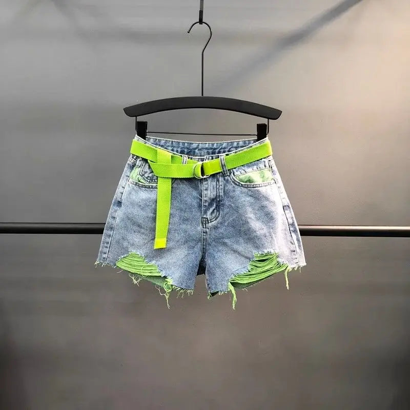Short en jean déchiré taille haute pour femmes