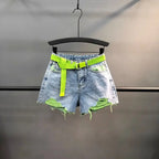 Short en jean déchiré taille haute pour femmes