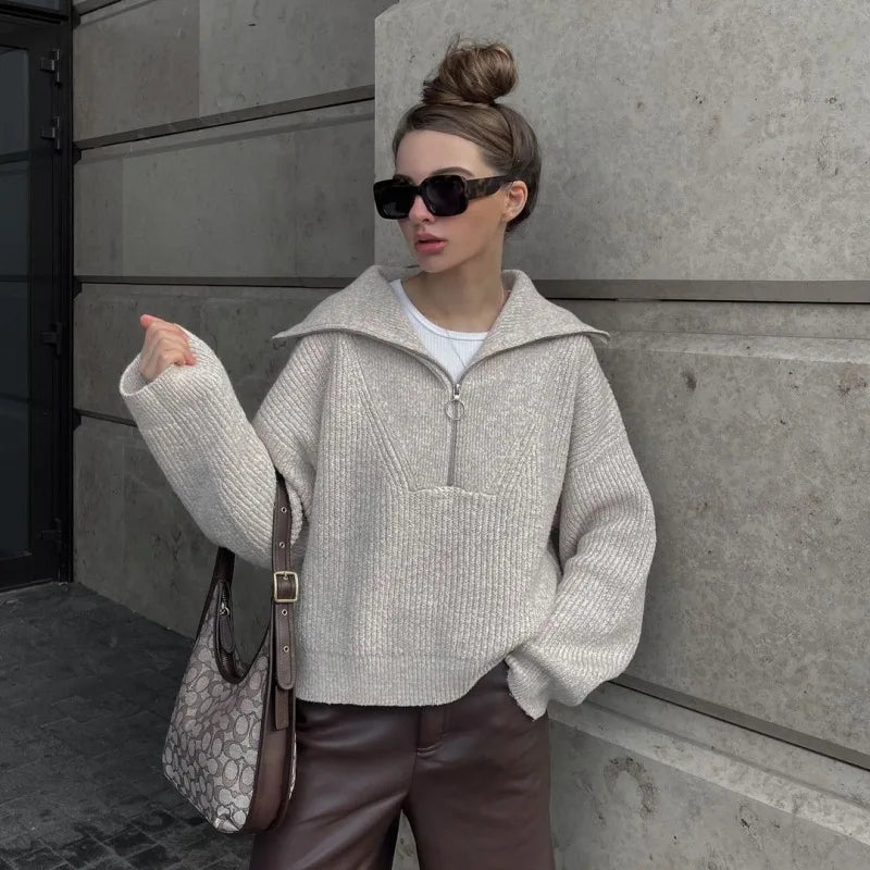 Pull ample en tricot à manches longues pour femmes
