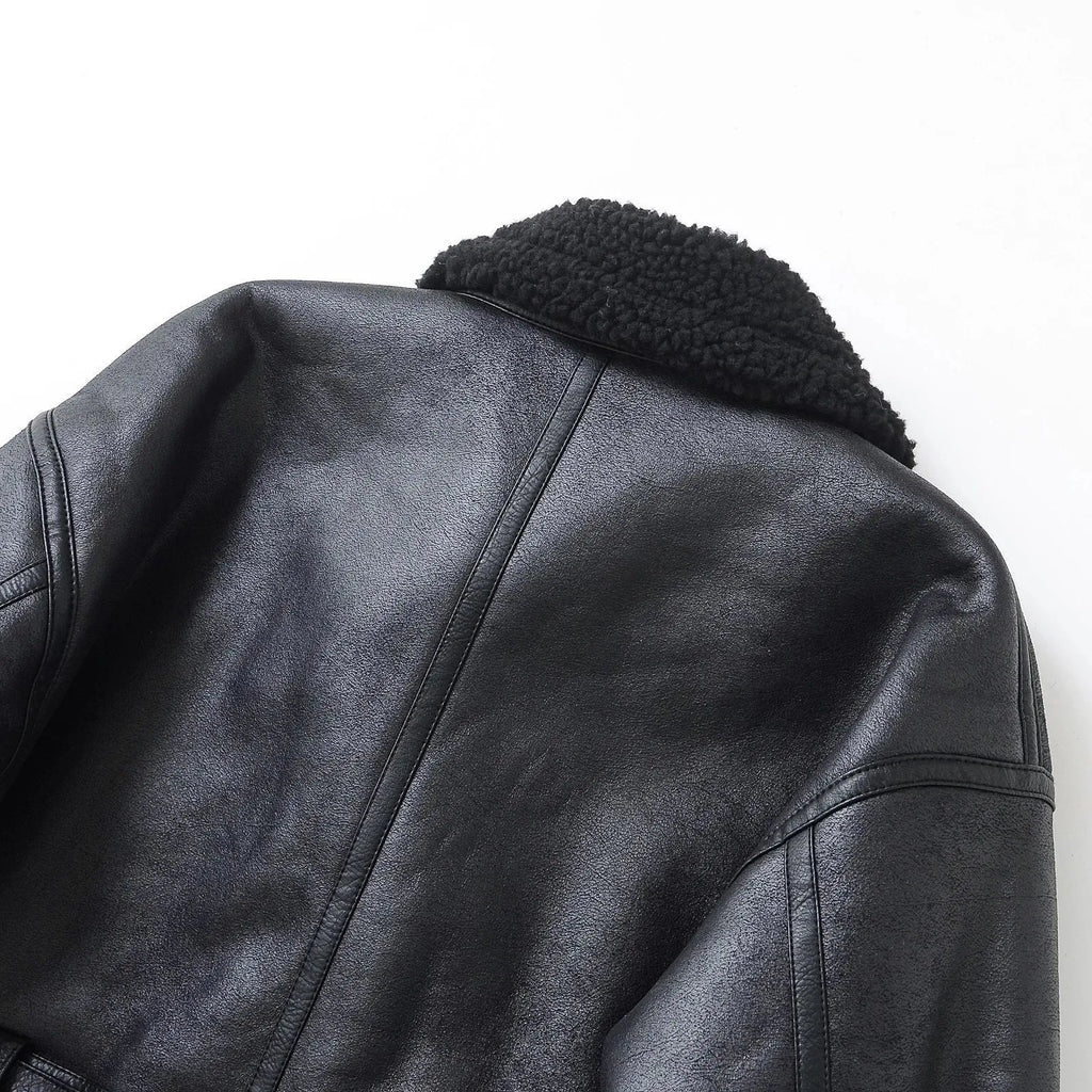 Veste en faux cuir d'agneau pour femmes