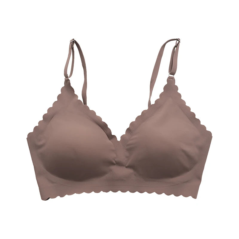 Soutien-gorge confortable sans fil rembourré avec bord ondulé pour femmes