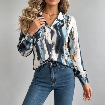 Chemisier Imprimé Marbre Femme – Boutonné et Élégant