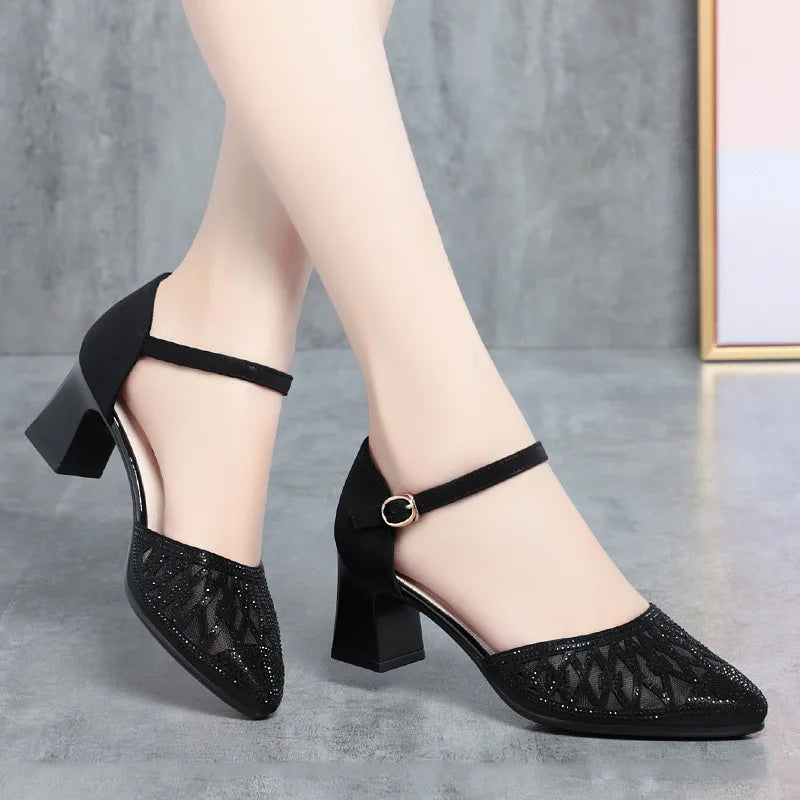Sandales pointues en cuir talons pour femmes