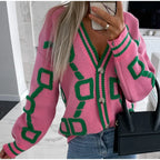Gilet cardigan rose à rayures pour femmes