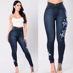 Jeans brodés taille haute pour femmes