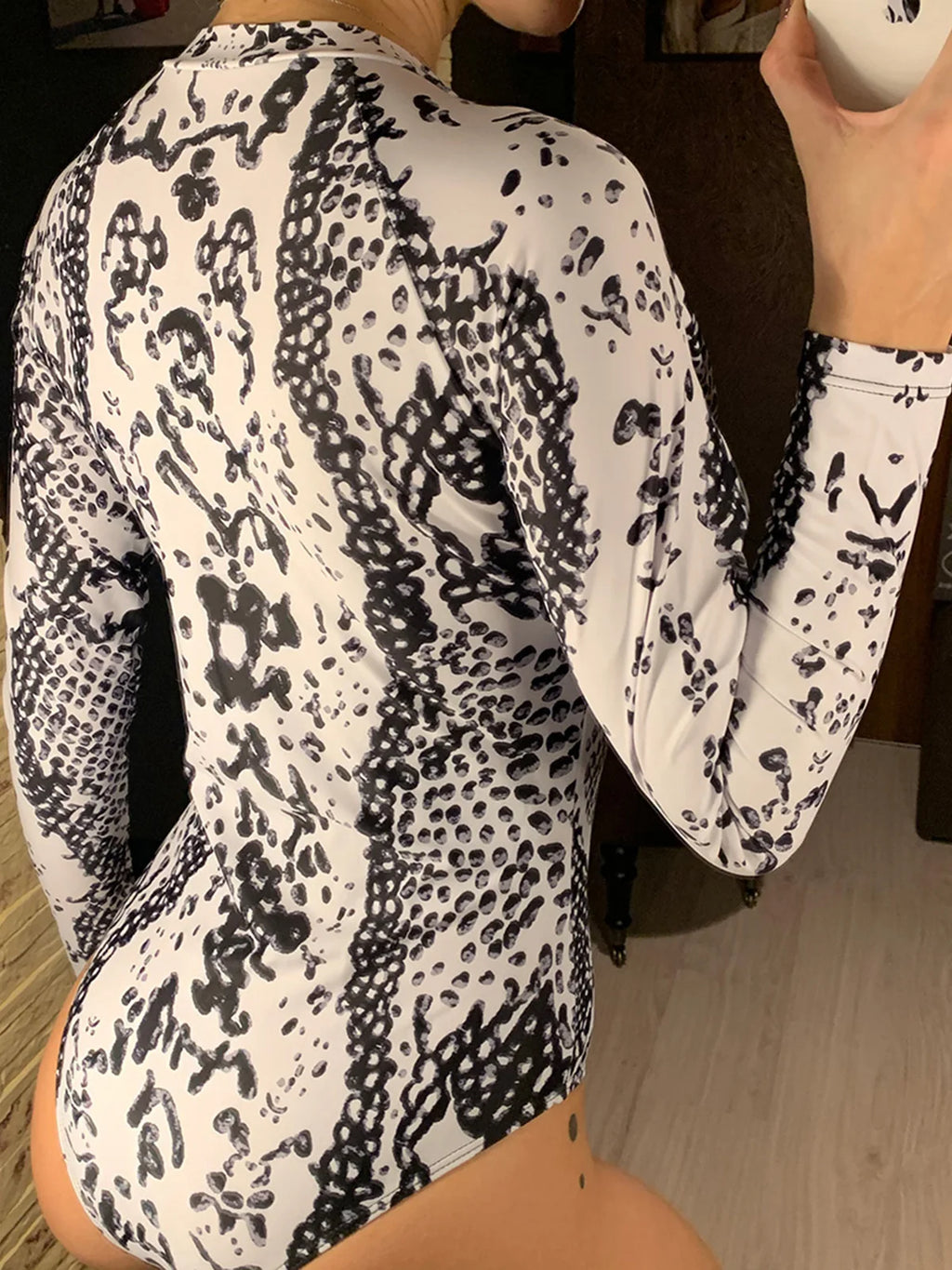 Maillot de bain une pièce sexy à fermeture éclair et imprimé peau de serpent pour femmes