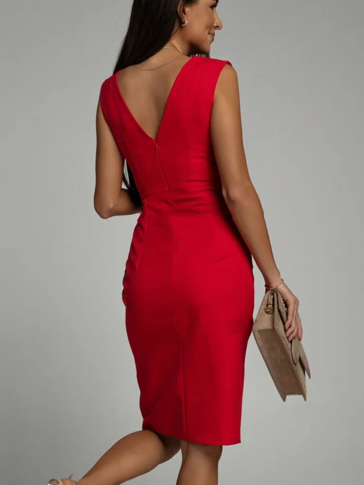 Robe de Soirée Rouge Femme – Dos Nu et Décolleté V