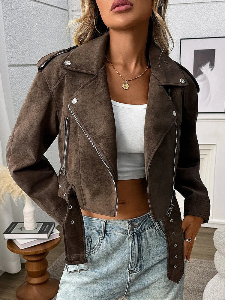 Veste vintage ample en similicuir pour femmes