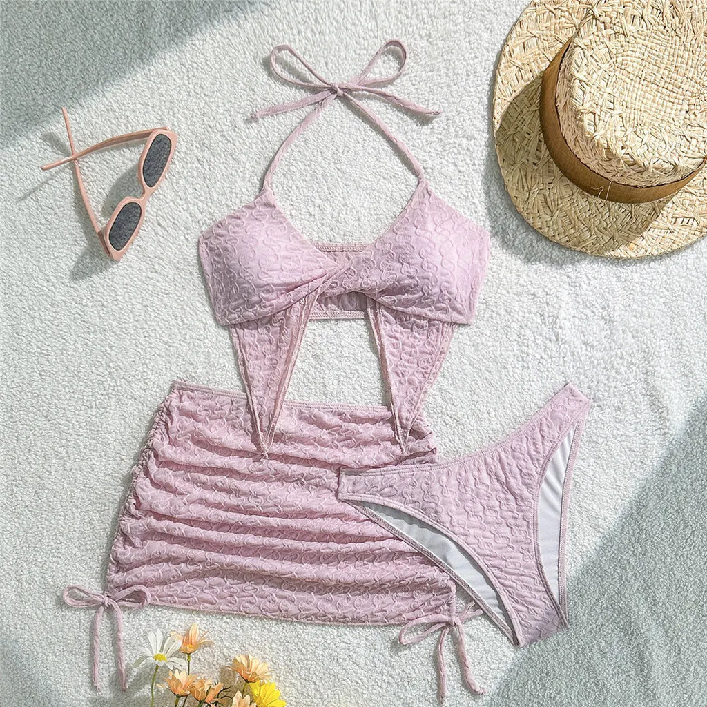 Maillot de bain trois pièces avec jupe et bretelles pour femmes