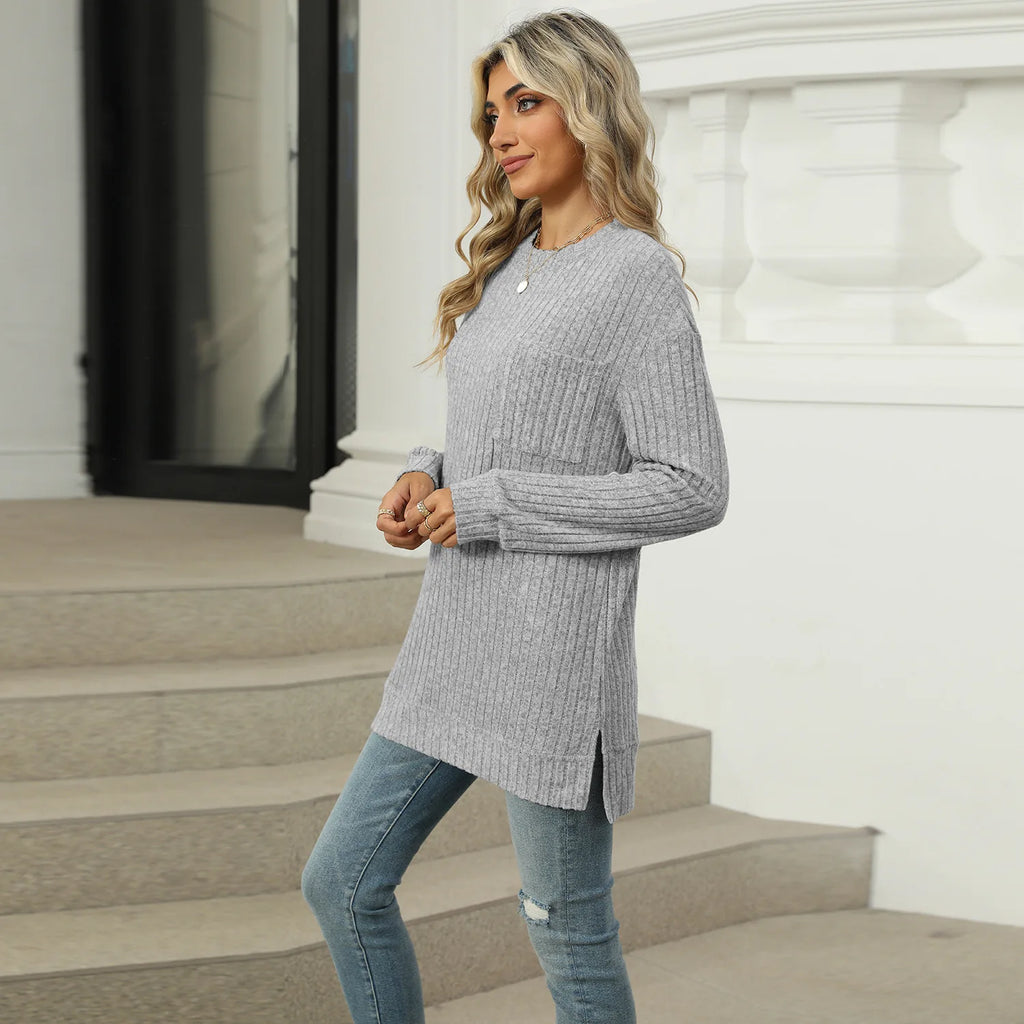 T-shirt à manches longues fendu pour femmes
