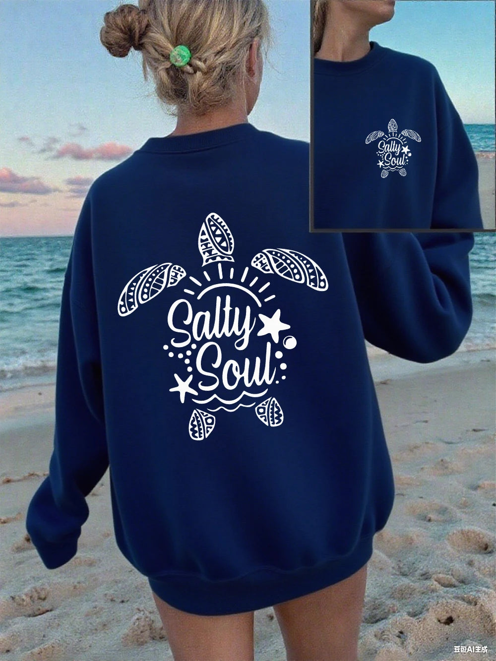 Sweat-shirt à capuche Salty Soul imprimé tortue pour femmes
