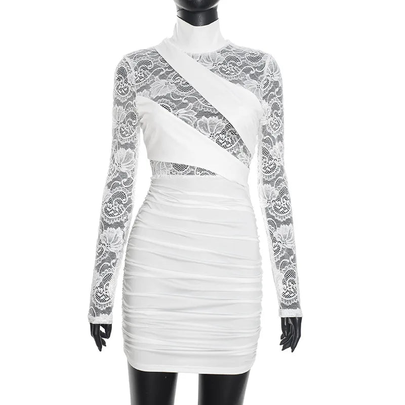 Mini robe moulante en dentelle transparente pour femmes