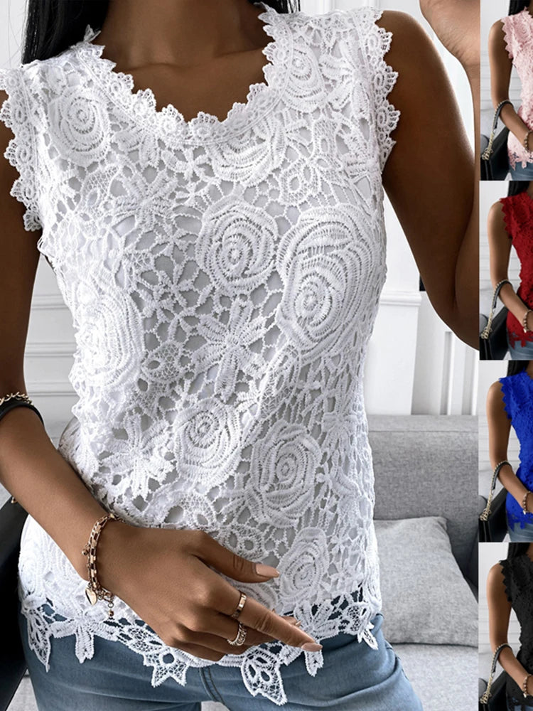 T-shirt vintage en dentelle pour femmes