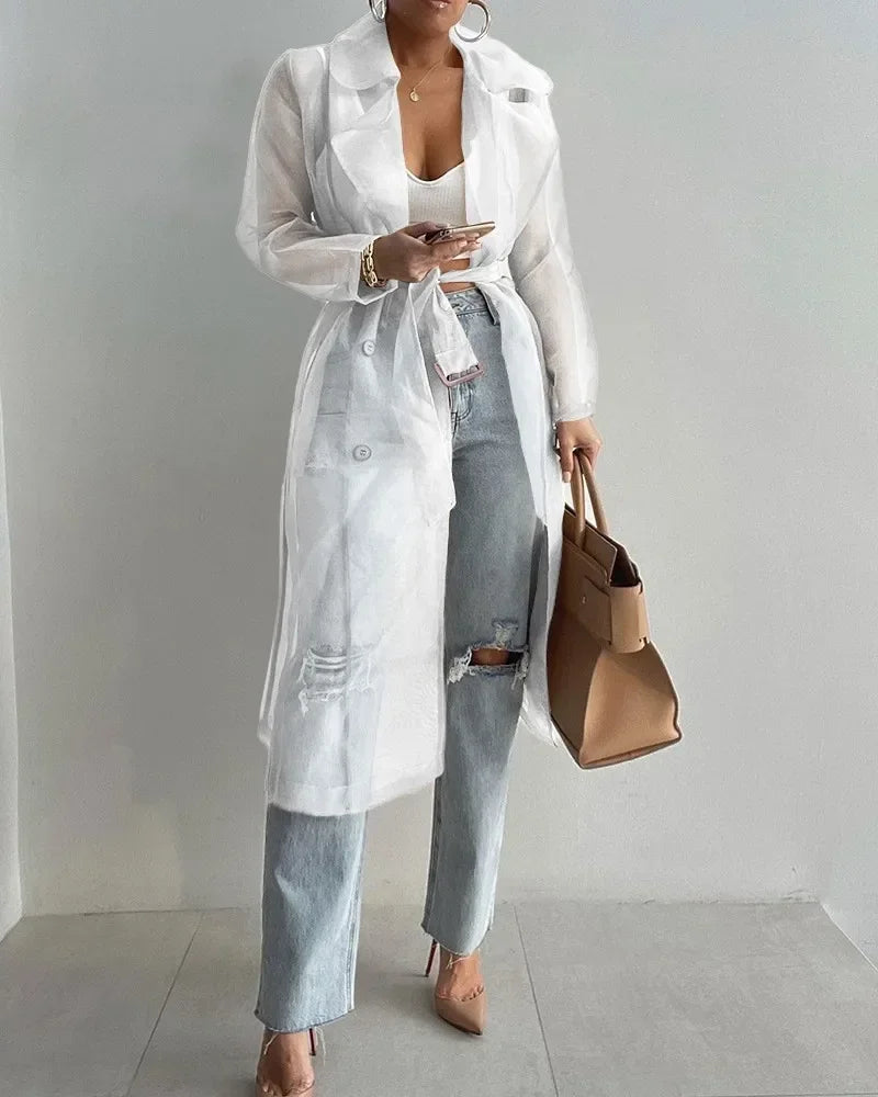 Manteau boutonné à manches longues pour femmes