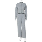Ensemble deux pièces cardigan boutonné et pantalon large pour femmes