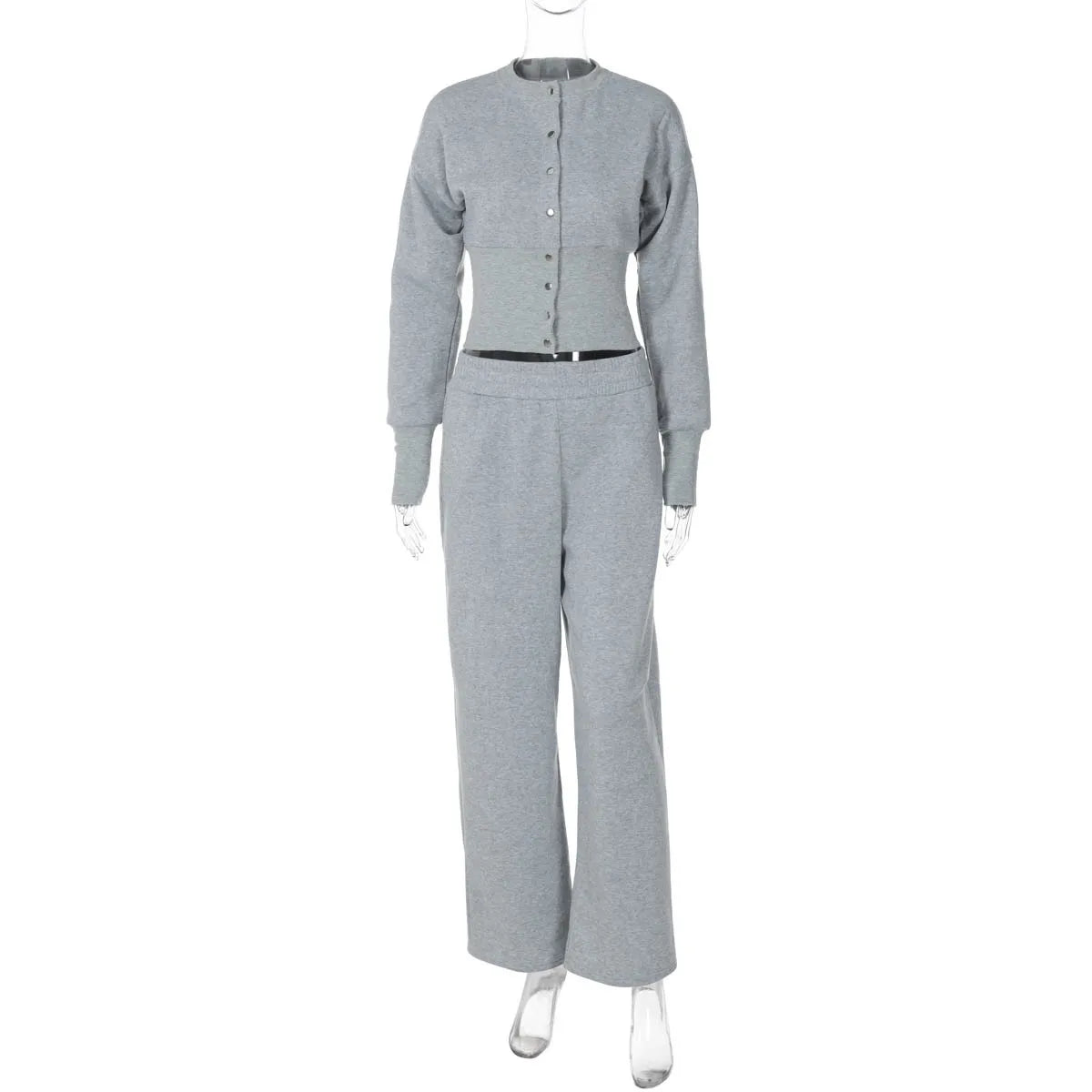 Ensemble deux pièces cardigan boutonné et pantalon large pour femmes
