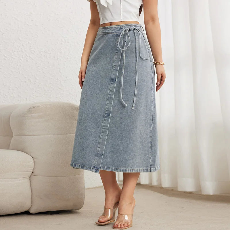 Jupe portefeuille vintage trapèze en jean pour femmes