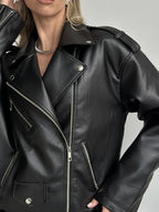 Veste lâche noir en pu faux cuir pour femmes