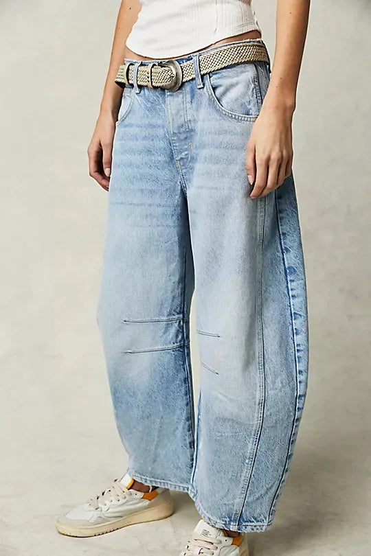 Pantalon en jean délavé taille mi-basse pour femmes