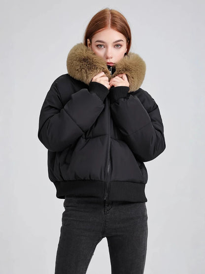 Manteau à Capuche Femme – Col Effet Fourrure