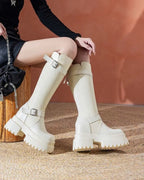 Bottes hautes en cuir véritable à fermeture éclair pour femmes