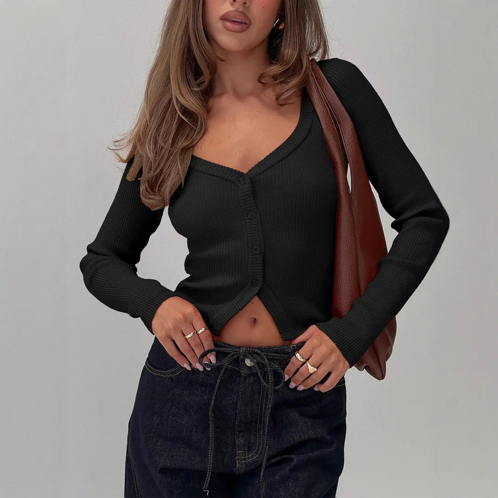 Cardigan à manches longues et col en v pour femmes