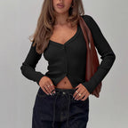 Cardigan à manches longues et col en v pour femmes