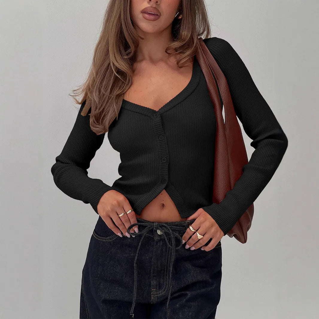 Cardigan à manches longues et col en v pour femmes
