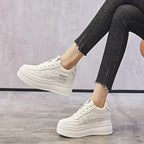Baskets compensées à plateforme en cuir véritable pour femmes