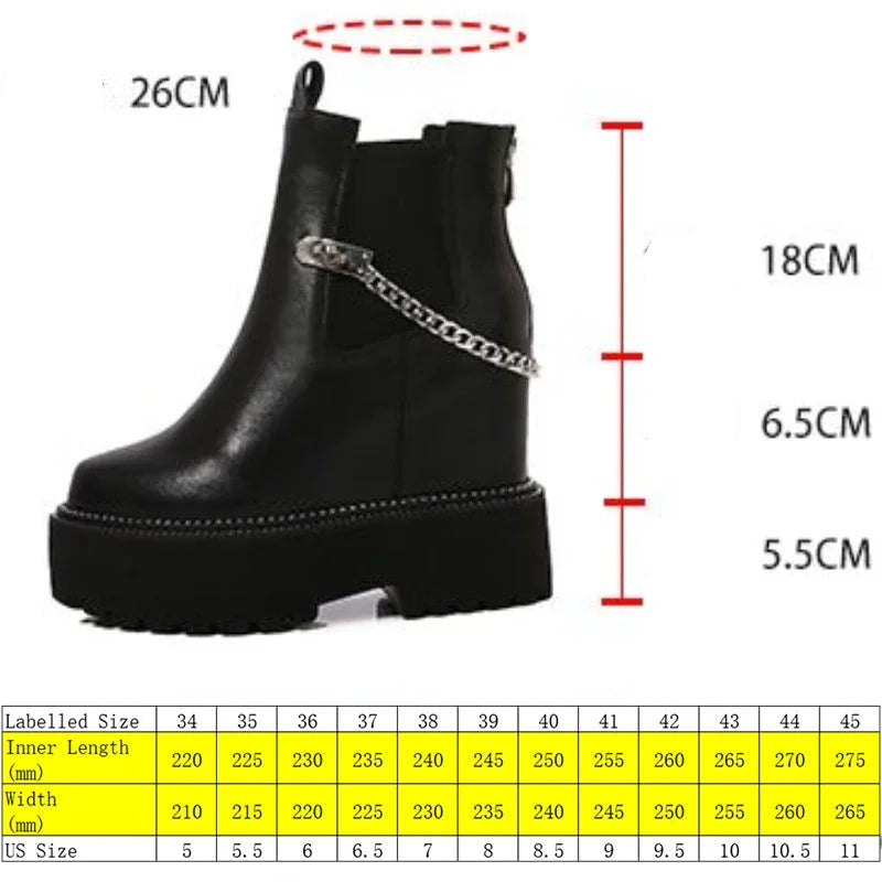 Bottine compensées en cuir véritable pour femmes