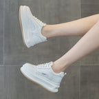 Baskets compensées en cuir véritable pour femmes