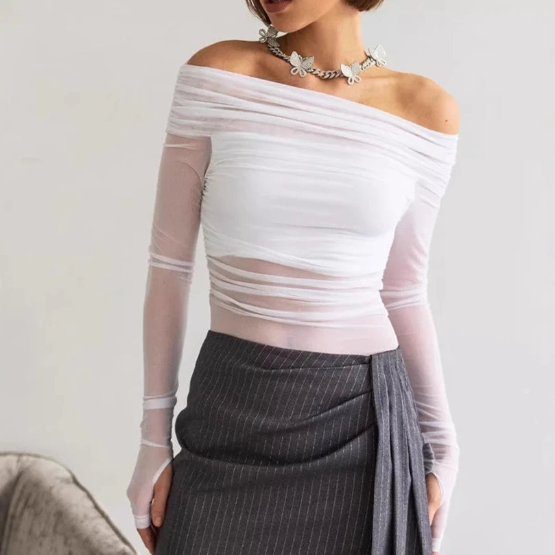 T-shirt en maille et épaules dénudées pour femmes