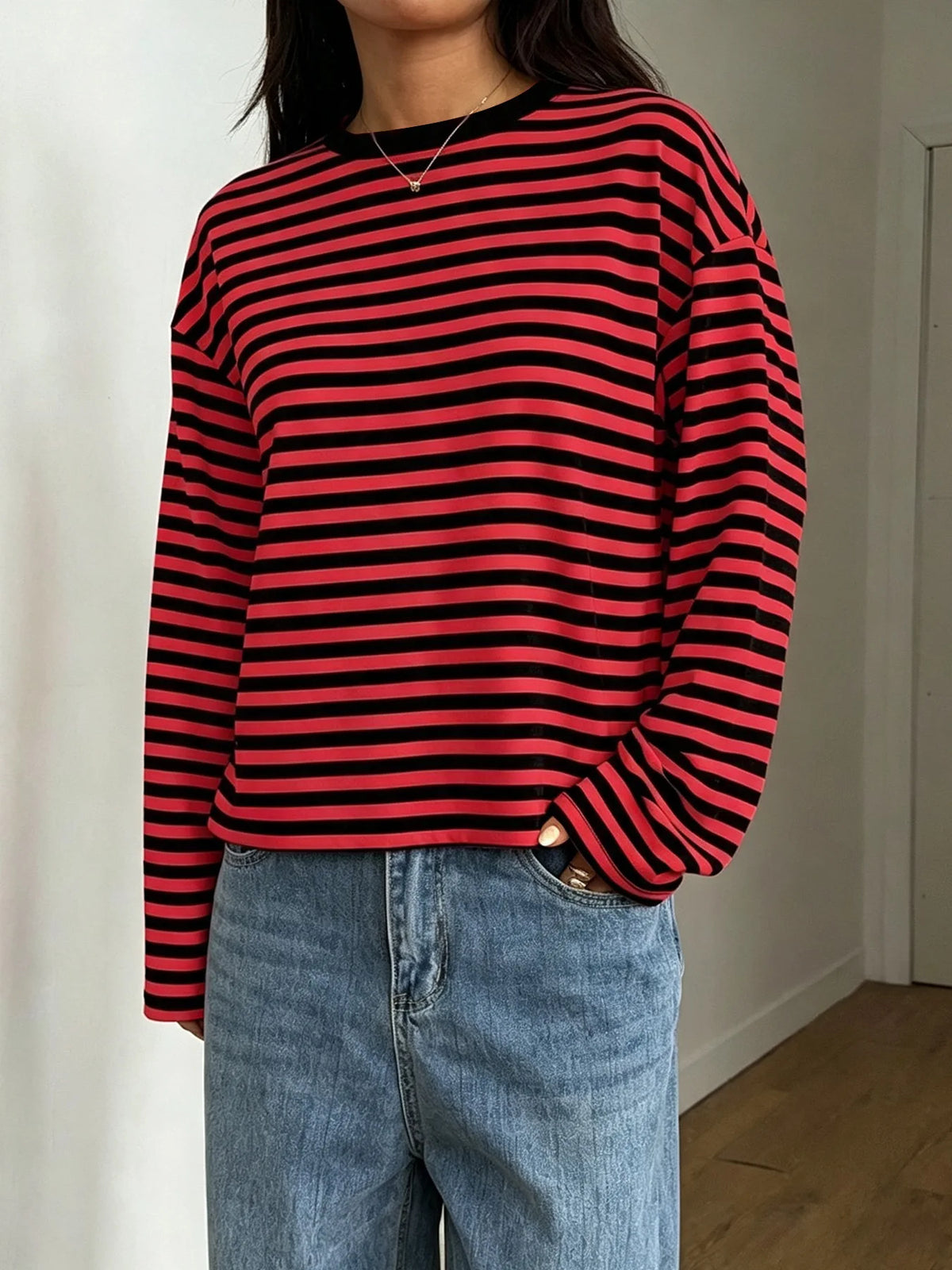 Crop Top Rayé Femme – Manches Longues
