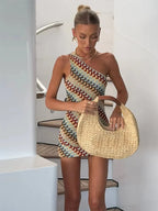 Mini robe tricotée imprimée irrégulière pour femmes