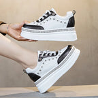 Baskets en cuir véritable compensée et strass pour femmes