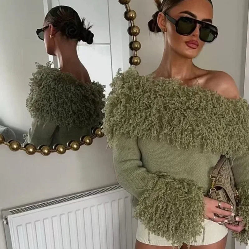 Pull-over à épaules dénudées et manches longues pour femmes