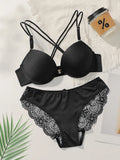 Ensemble de lingerie sexy en dentelle avec boucle avant et bretelles croisées pour femmes
