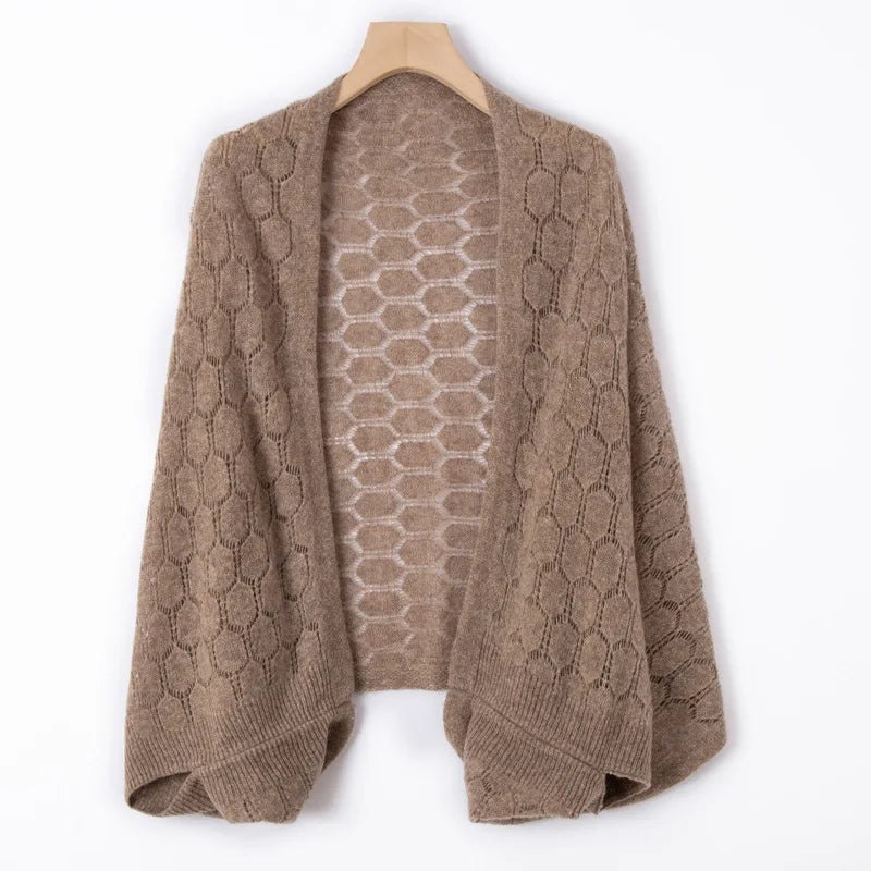 Châle cardigan tricoté 100% pure laine pour femmes